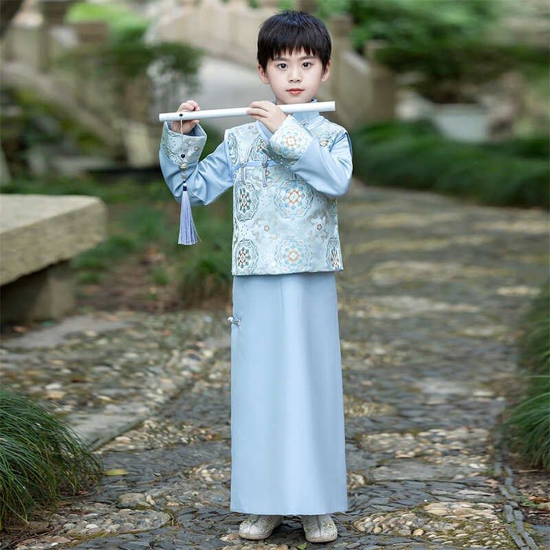 男童古装满族加厚旗服清朝阿哥贝勒服中国风帅气国学演出服装马褂