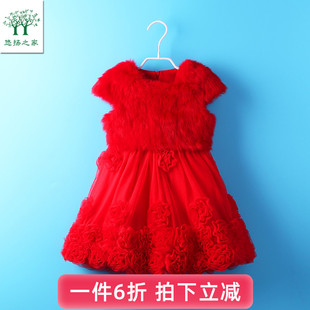 女宝宝加绒加厚呢子连衣裙3二5四岁女童拜年服儿童秋冬裙子公主裙