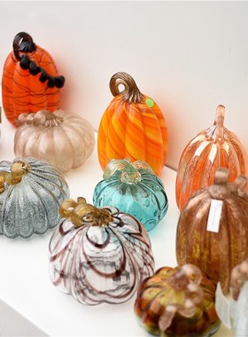 每周一三五10点上新/法式彩色玻璃南瓜装饰品家居电视柜摆件I4-4
