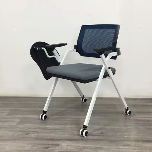 折叠培训椅带桌板会议椅带滑轮学生听课椅网布办公椅培训椅写字板