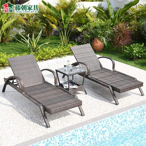 藤朝户外躺床阳台休闲藤椅室外庭院花园别墅游泳池沙滩藤编躺椅