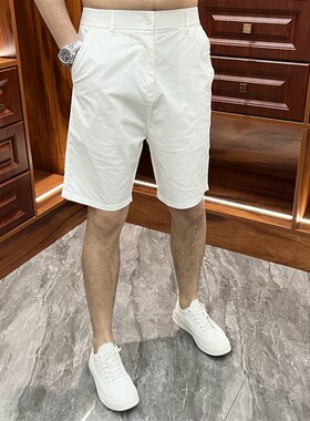 潮牌白色五分裤男修身5分中裤休闲夏季牛仔裤子男士短裤薄款潮夏
