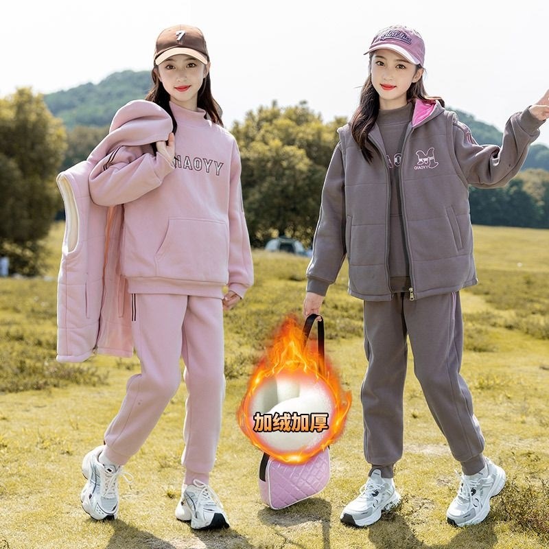 女童卫衣套装秋冬款2024新款洋气儿童冬装加绒加厚女孩卫衣三件套图片
