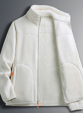 双面穿抓绒衣拉链开衫白色卫衣男秋冬季上衣情侣运动休闲外套女装