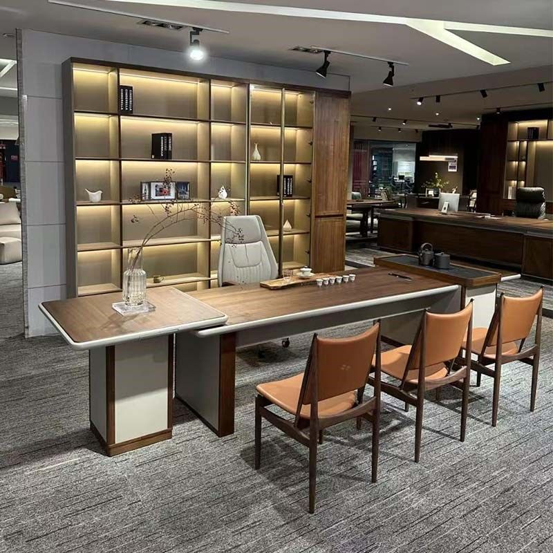 新中式北美黑胡桃木茶桌椅新款高端实木泡茶桌办公室会客接待茶台