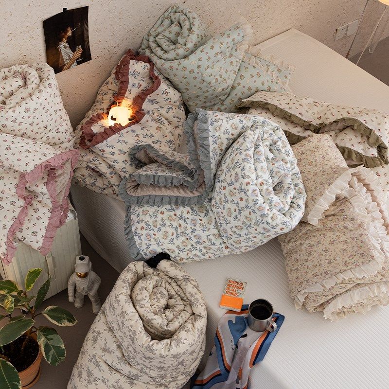 奶油风双层纱花边豆豆韩版秋冬被少女心全棉小碎花冬被床上软被子,床上用品,化纤被,淘宝优惠券,粉丝福利购,淘宝优惠卷