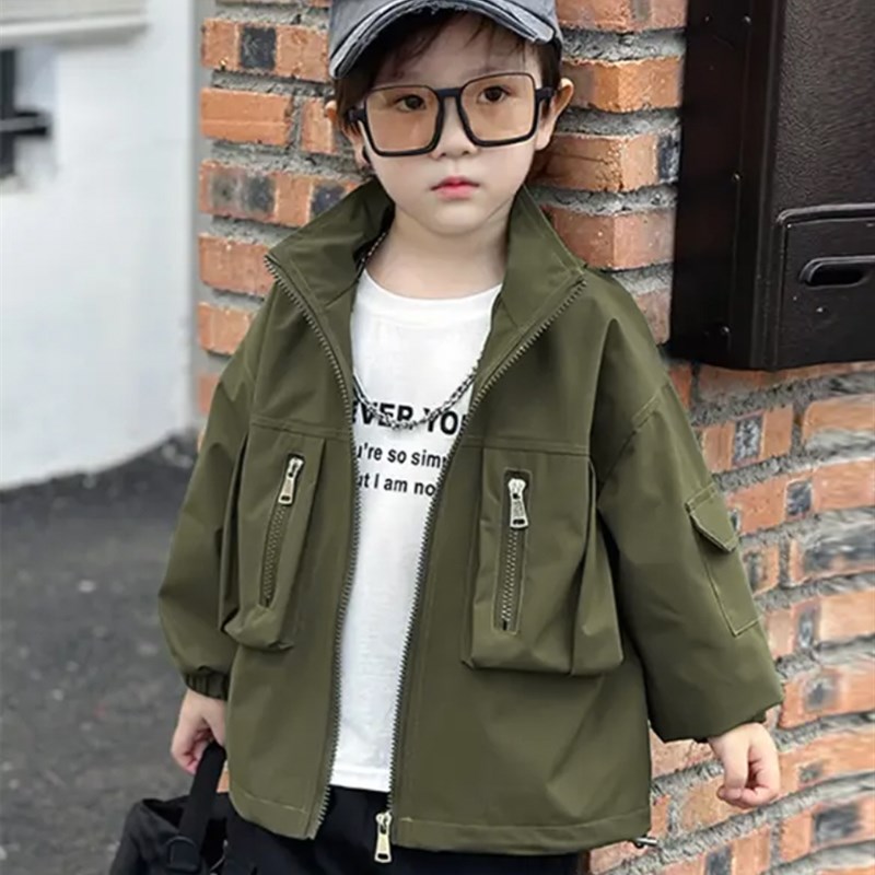 男童外套春秋保暖加绒p女童春装帅气儿童防风冲锋衣户外洋气休闲