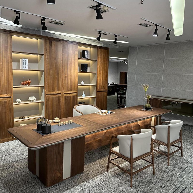 新中式茶桌d椅组合高端家用茶台现代高级感简约办公室泡茶桌胡桃