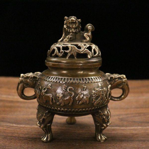 十二生肖熏香炉纯铜仿古做旧铜器古董古玩收藏家居实用摆件摆设
