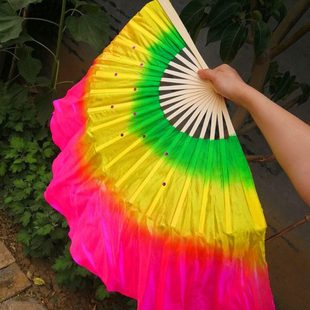 扇子舞蹈扇三色渐变古典双面扭秧歌广场舞跳舞表演左右手扇子加长