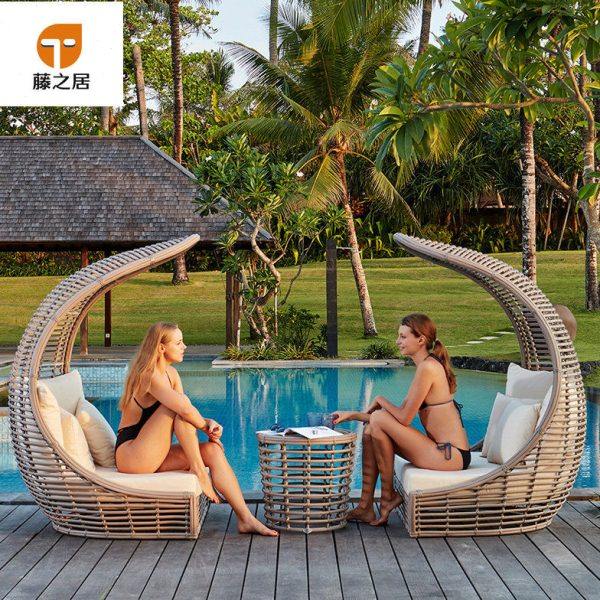 网红户外沙发躺床庭院室外花园泳池北欧酒店阳台露天鸟巢藤编躺椅,住宅家具,躺床,淘宝优惠券,粉丝福利购,淘宝优惠卷