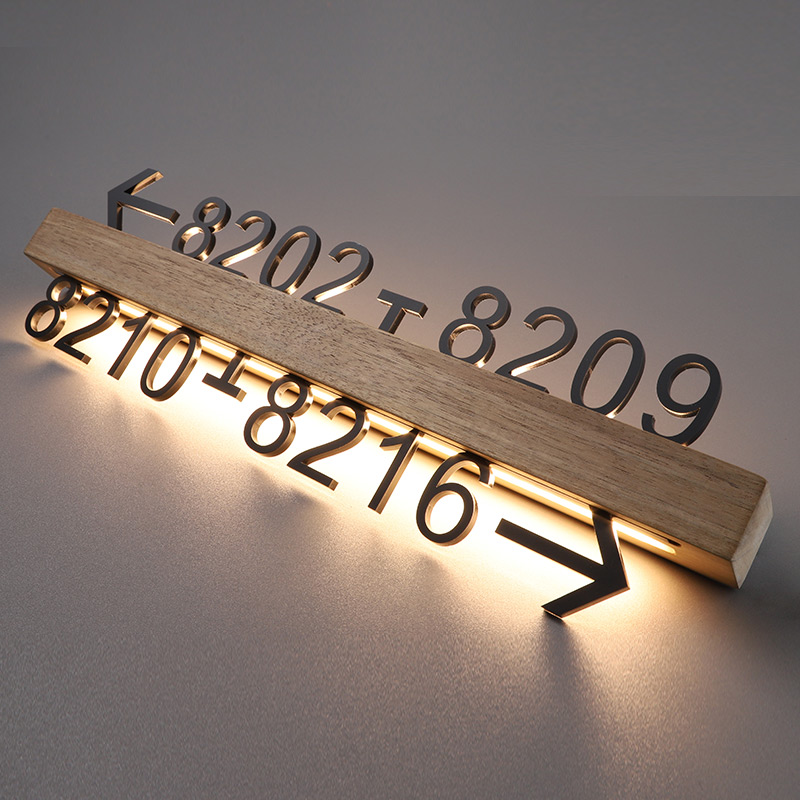 酒店发光门牌客房门号索引牌带箭头p指示牌房间号导视牌实木标识