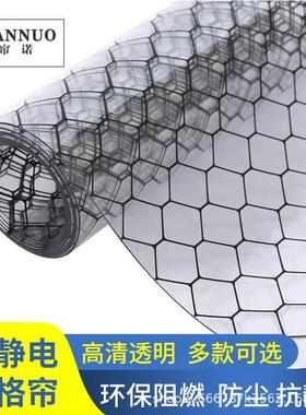 pvc防静电网格帘黑色阻燃透明无尘室窗帘软门帘0.3/0.5/1.0mm