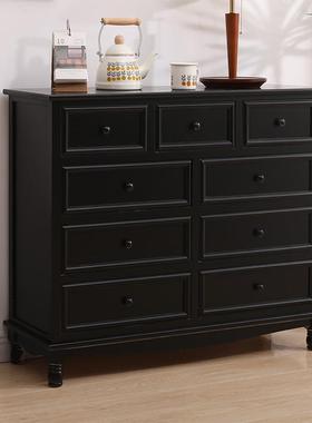 8V斗柜实木美式卧室客厅靠墙五斗柜收纳储物柜黑色九斗床头柜旁边