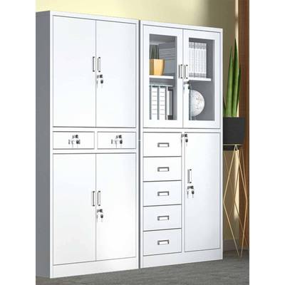 ft文件柜铁皮储物柜落地资料柜档案柜家用带玻璃门收纳柜办公室柜