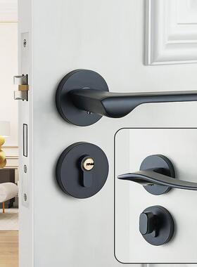 黑色通用型门锁家用室内门锁卧室门手柄五金门把手木门锁具房门锁