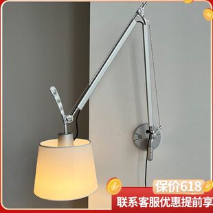 卧室床头壁灯摇臂长臂客厅中古风书房免布线插座式阅读灯沙发墙.