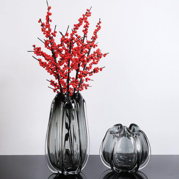 花朵造型加厚琉璃玻璃花瓶花器摆件餐桌样板房客厅电视柜极简摆设