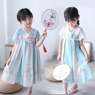 改良唐装 淡雅夏季 超仙连衣裙 小女孩仙女童装 女童汉服襦裙中国风