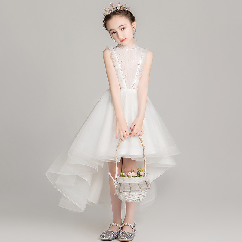 儿童礼服公主裙蓬蓬纱花童白色走秀婚纱裙晚礼服小女孩演出服洋派