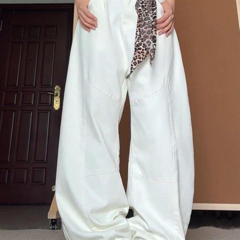 大码美式高街白色解构弯刀牛仔裤男女高腰宽松直筒休闲阔腿长裤子,女装/女士精品,大码裤装,淘宝优惠券,粉丝福利购,淘宝优惠卷