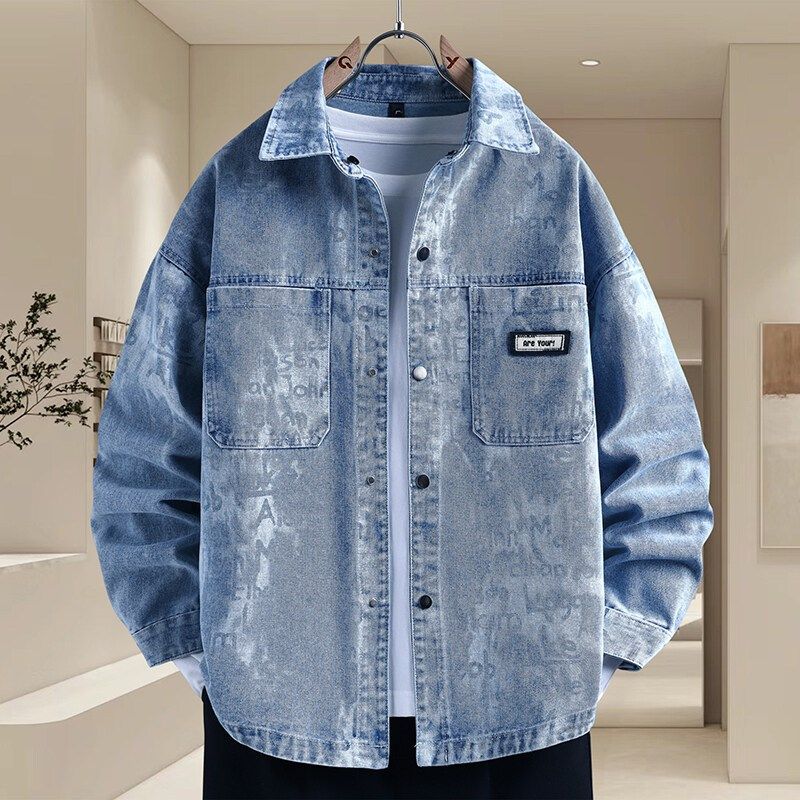 青少年牛仔衬衣外套男士春秋季宽松百搭工装初高中学生衬衫式夹克,男装,牛仔外套,淘宝优惠券,粉丝福利购,淘宝优惠卷