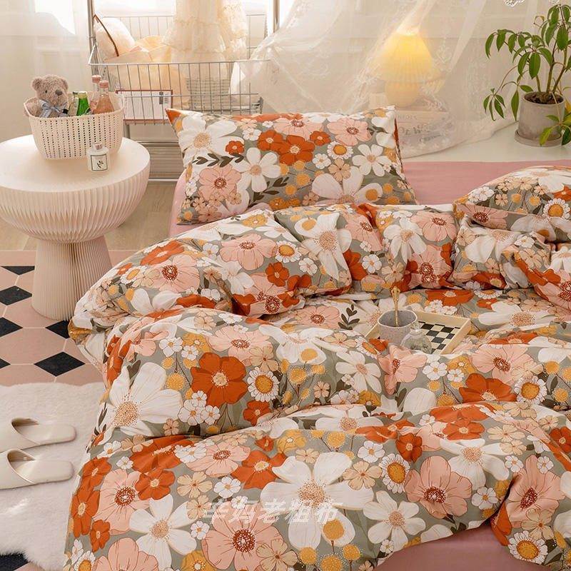 素雅的生活美式田园纯棉四件套自然系民宿风1.8m床笠全棉床品