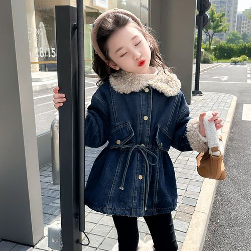 女童外套秋冬2025新款儿童洋气冬季加绒宝宝时髦休闲加厚牛仔大衣