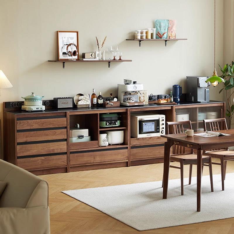 北美黑胡桃木餐边柜实木岩板日式储物柜家用客厅收纳咖啡机电器柜