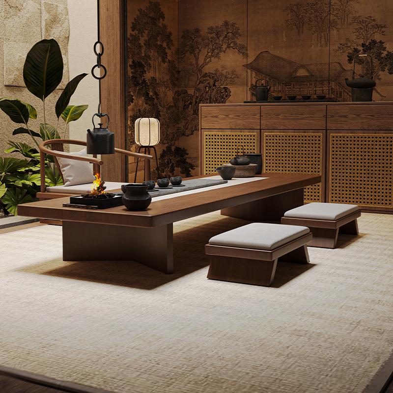 新中式实木榻榻米茶桌宋代美学禅意家用阳台飘窗小型茶台矮桌炕几