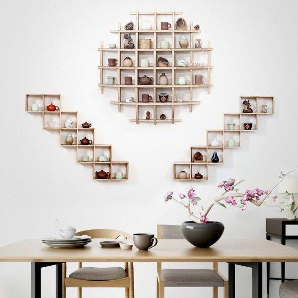 原木色组合壁挂博古架古董收藏架茶具紫砂壶收纳架多宝阁置物架