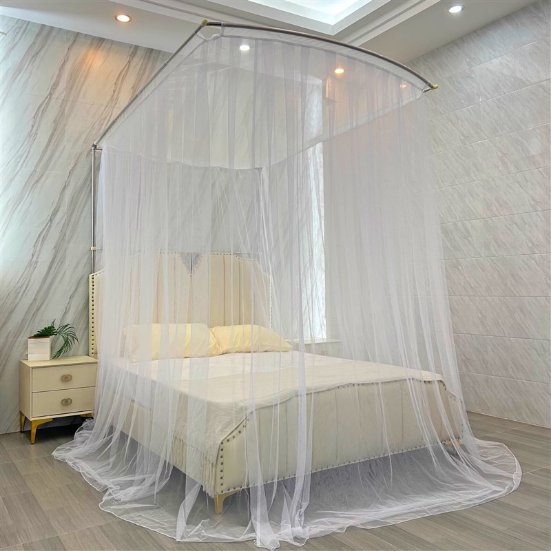 简约风欧式蚊帐不锈钢支架可前后伸缩三开门单尾门家用W加密1.35