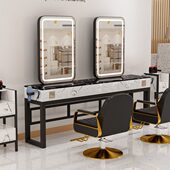 网红美发店镜台单面带灯理发店双面烫染台发廊剪发镜子影楼化妆桌