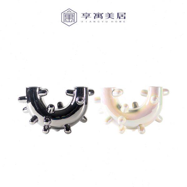 简约现代轻奢创意几何陶瓷花瓶摆件样板间酒店客厅玄关装饰干花器