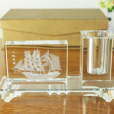 水晶笔筒旋转水晶笔筒定做 笔筒刻字 毕业留念公司广告礼品 摆设