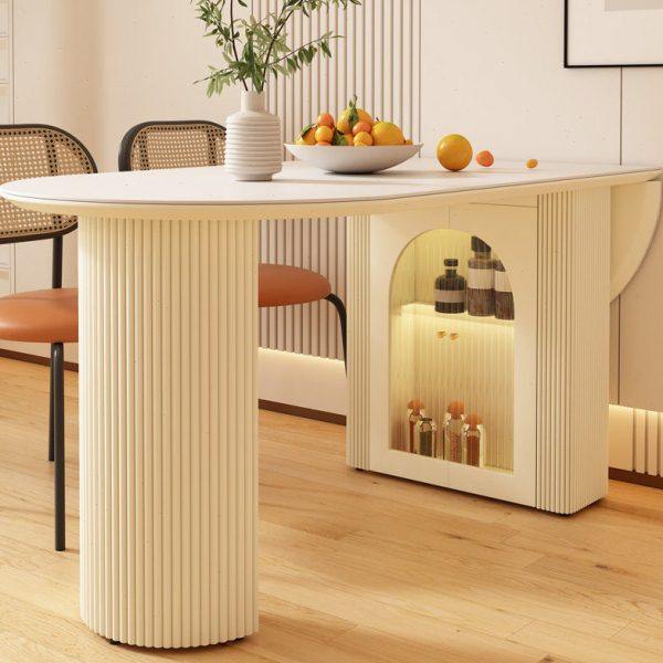 折叠伸缩岩板餐桌现代简约奶油风一体抽拉式大储物空间多功能收纳,住宅家具,岩板餐桌,淘宝优惠券,粉丝福利购,淘宝优惠卷