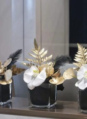 简约现代黑色正方形方杯玻璃花瓶室内桌面商业插花样板间装饰摆件