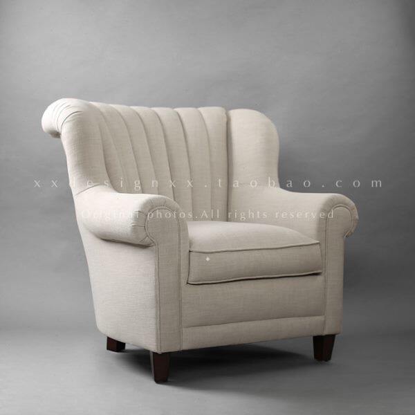 象形design进口欧式简约个性创意亚麻布艺纯色单人沙发