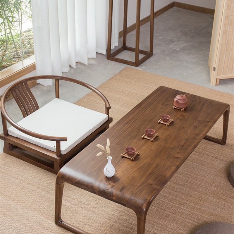 榆木榻榻米茶桌榫卯禅意实木长条矮桌泡茶日P式茶几阳台家用炕桌