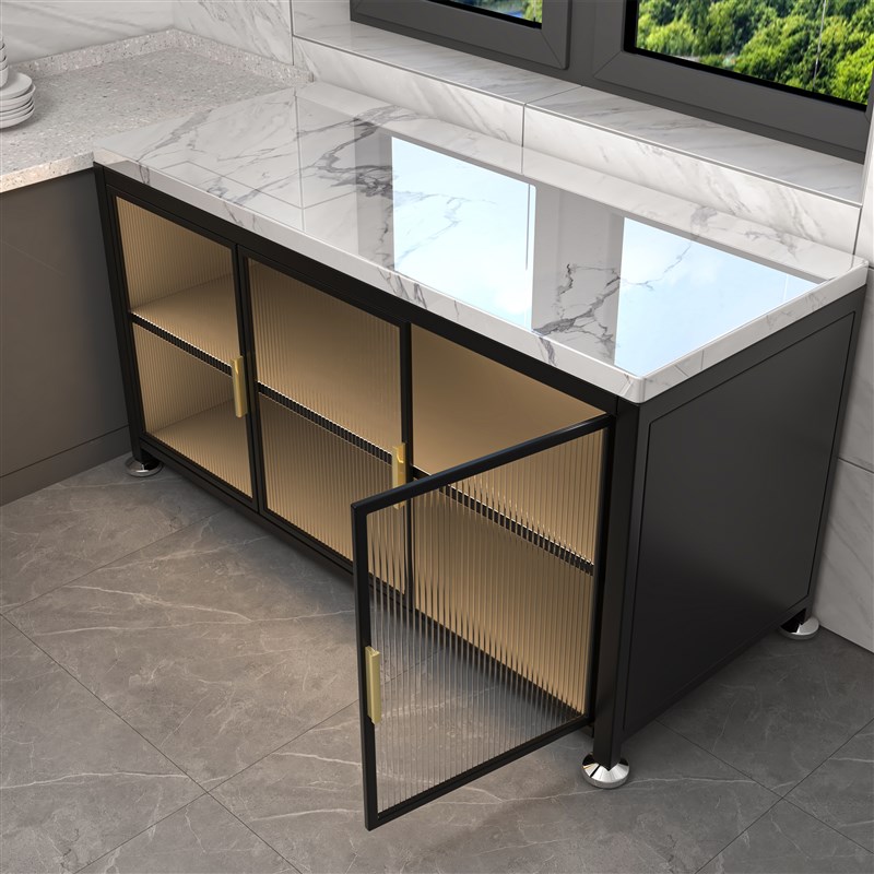 厨房置物架岩板操作台落地多层功能靠墙一体M收纳柜餐边储物橱柜