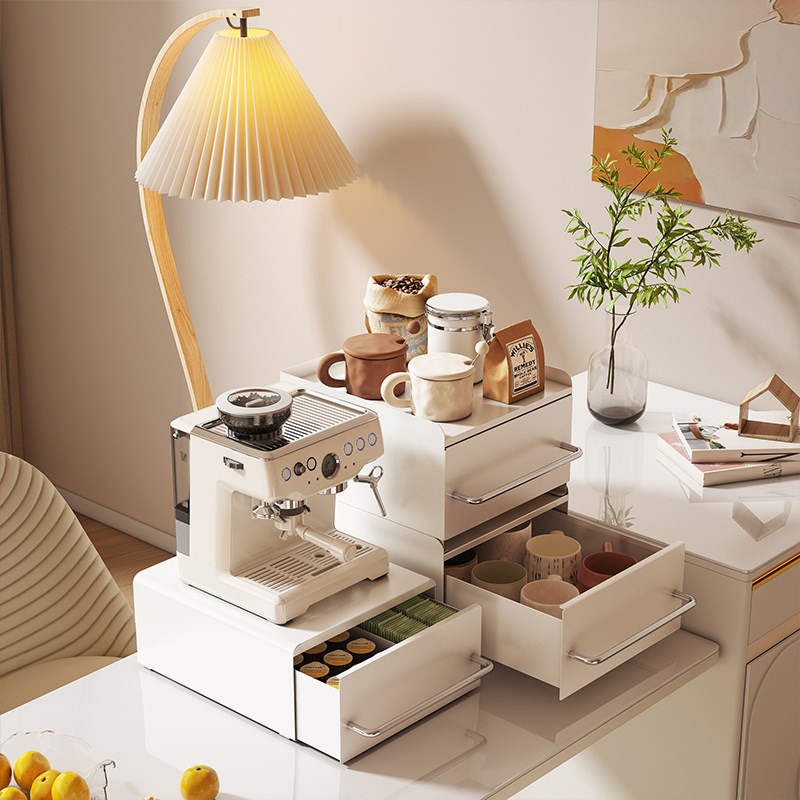 可叠咖啡器具收纳防尘台面咖w啡置物架抽屉桌面杯架双层吧台置物