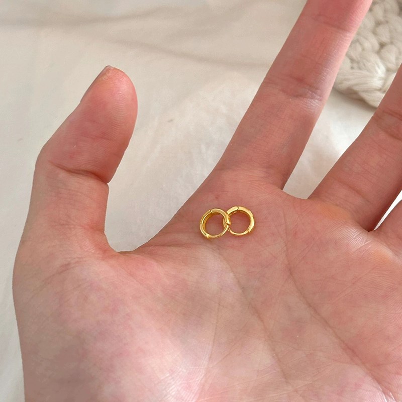 迷你小耳圈925银针养耳洞耳骨钉睡觉免摘素圈冷淡风金Z色百搭耳圈