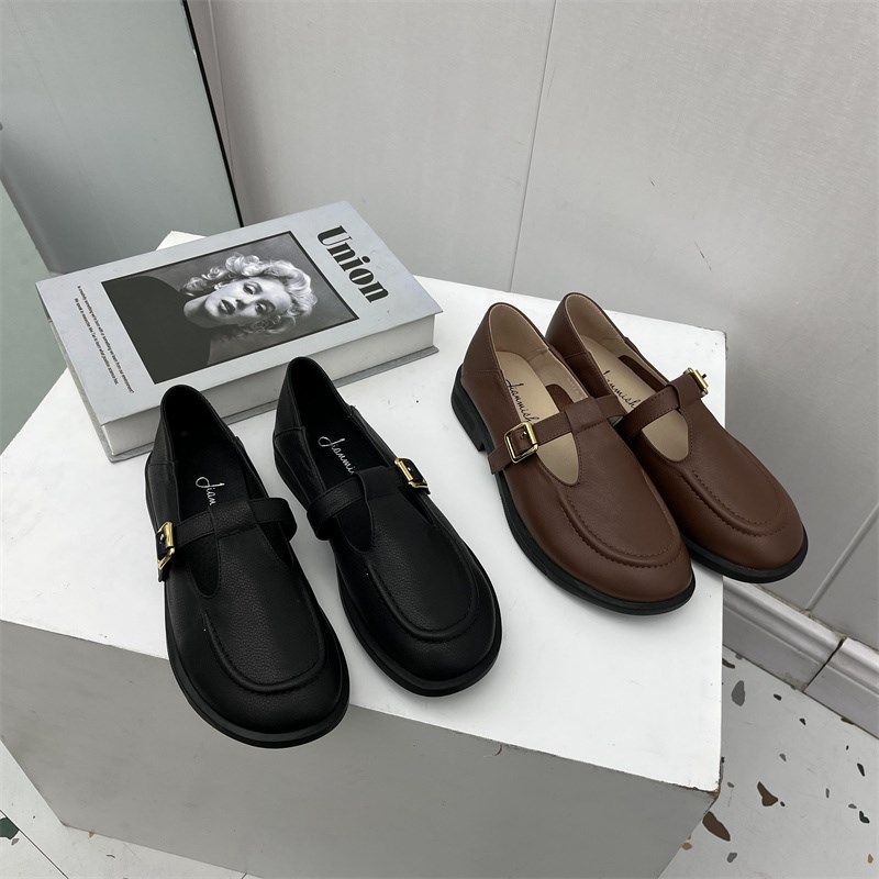 厂家断码处理真皮女鞋2024春新款金属扣一字式扣带中口牛皮女单鞋,女鞋,深口单鞋,淘宝优惠券,粉丝福利购,淘宝优惠卷