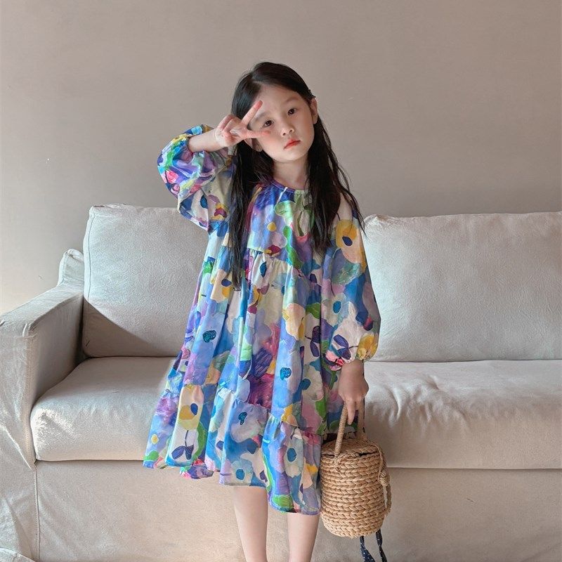 女童连衣裙2024新款洋气小女孩春季公主裙蓬蓬裙韩版时髦碎花裙子,童装/婴儿装/亲子装,连衣裙,淘宝优惠券,粉丝福利购,淘宝优惠卷