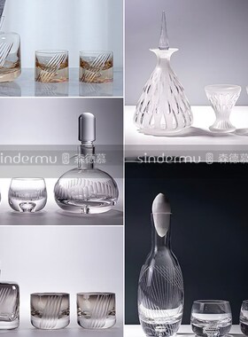 现代轻奢欧式样板间客餐厅酒柜玻璃红酒具酒樽杯桌面高档组合摆件