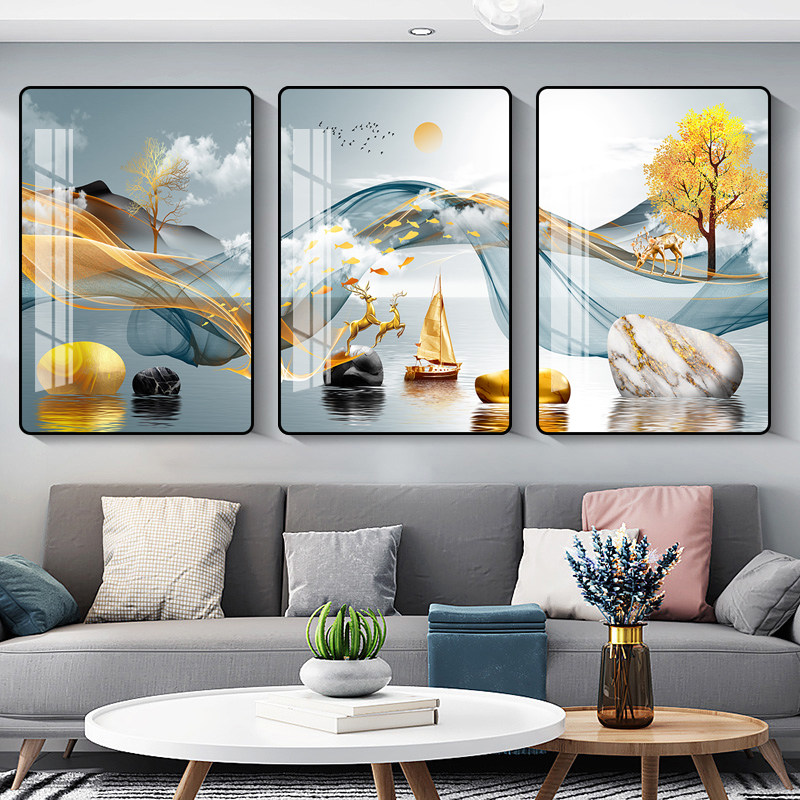现代简约客厅装饰画沙发背景墙免打孔挂画楼梯口三联画卧室画壁画,家居饰品,现代装饰画,淘宝优惠券,粉丝福利购,淘宝优惠卷