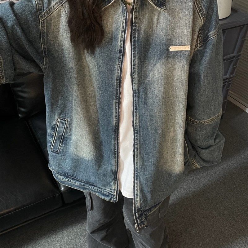 美式街头水洗做旧牛仔外套男女款春秋冬潮牌小众休闲情侣拉链夹克,男装,牛仔外套,淘宝优惠券,粉丝福利购,淘宝优惠卷