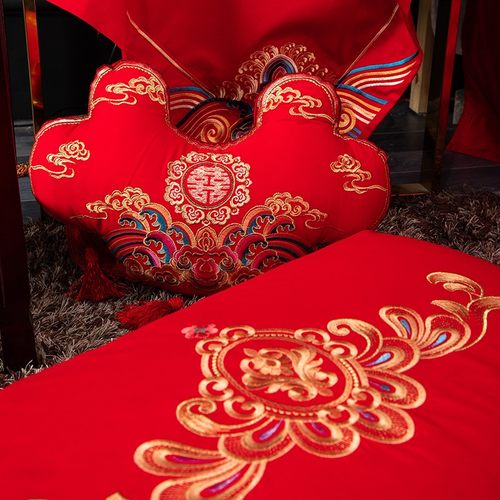 大红色纯棉小抱枕婚庆配件靠垫枕头含芯可拆洗 喜庆结婚陪嫁1个装