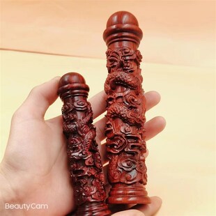 新款男士紫檀木盘龙柱蟠龙木雕盘玩手把件实木木雕无漆随身车摆件
