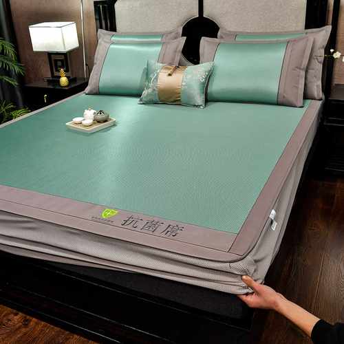 纯色简约冰丝凉席藤席三件套床笠款席子可折叠单双人夏天凉感亲肤